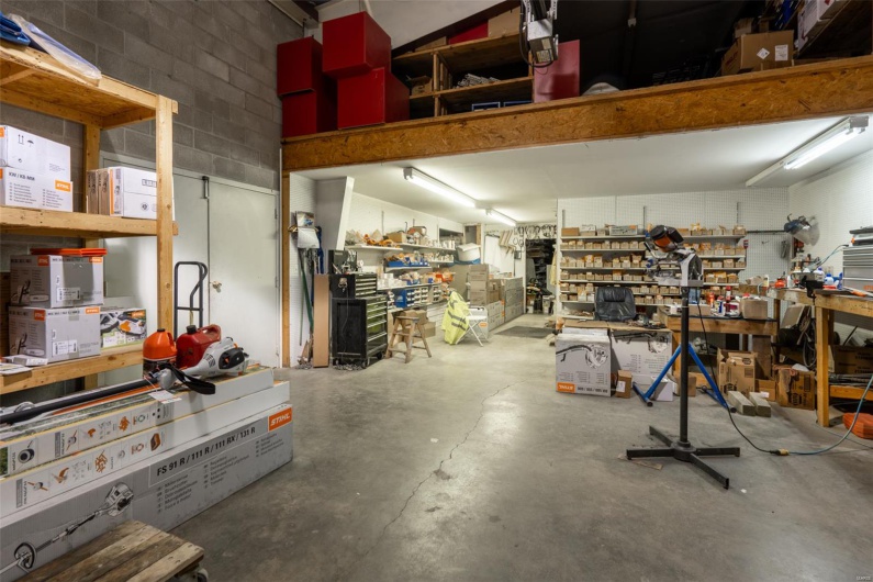 Garage with a workshop area