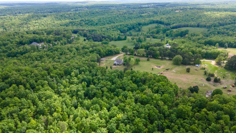 Aerial view of sparsely populated area featuring a forest
