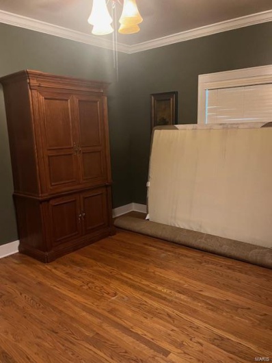 Spare room featuring crown molding and hardwood / wood-style floors