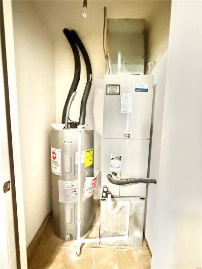 Utility room with heating unit and electric water heater