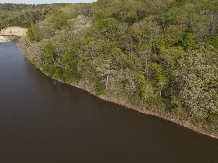 Aerial view featuring a view of trees and a water view