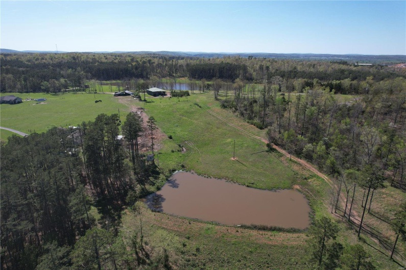 Drone / aerial view featuring a rural view, a wooded view, and a water view