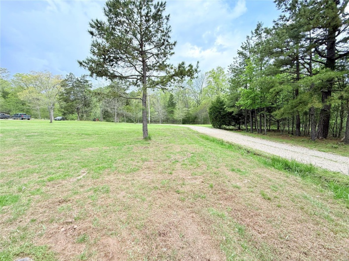 View of yard with a view of trees