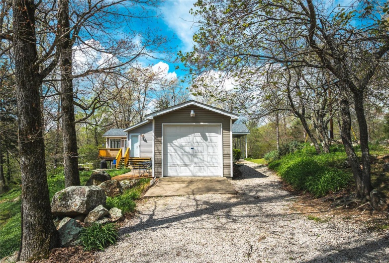 Detached garage with driveway