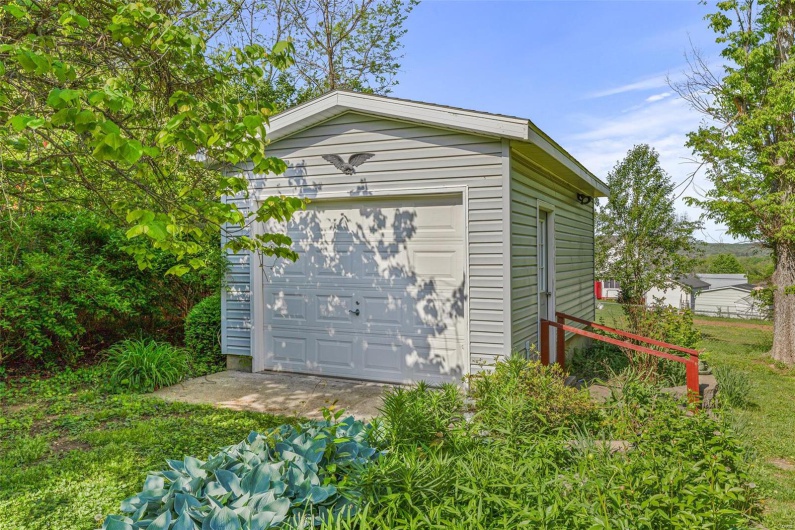 View of detached garage