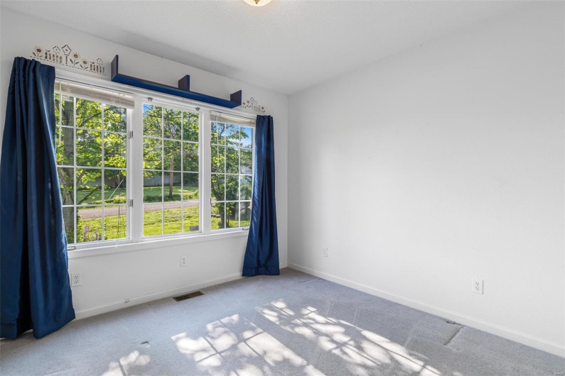 Bedroom with visible vents, carpet, baseboards, and a wealth of natural light