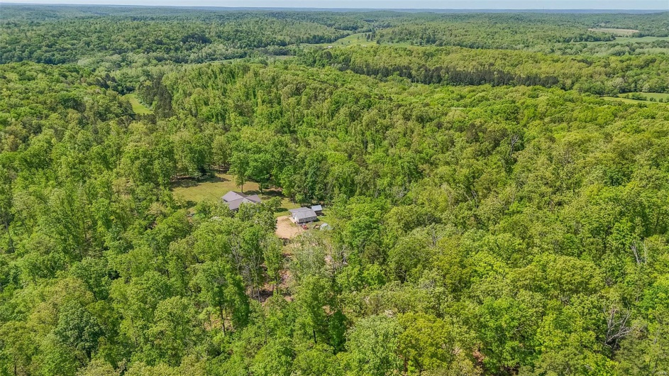 Birds eye view of property with a view of trees