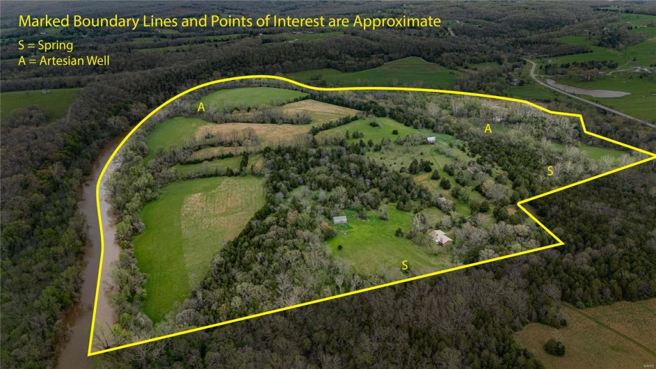 Aerial View with Approximate Boundary Lines and Points of Interest