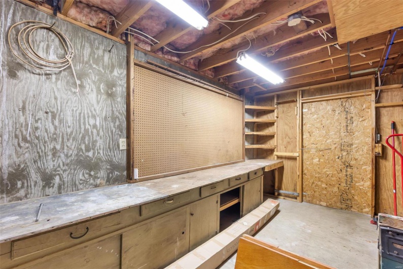 Basement with a workshop area