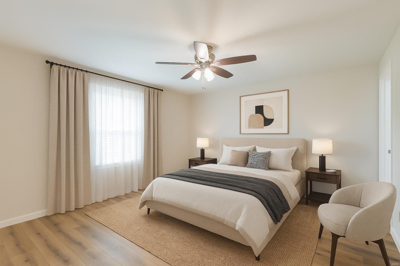 Virtually staged primary bedroom